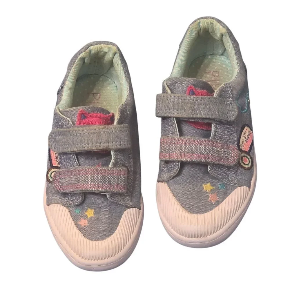 Kids Gray and Pink Embroidered Velcro Shoes